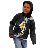 Pacific Hibiscus and Plumeria with Tapa Pattern Kid Hoodie Black Color