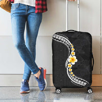 Pacific Hibiscus and Plumeria with Tapa Pattern Luggage Cover Black Color