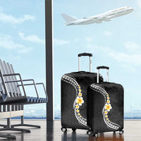 Pacific Hibiscus and Plumeria with Tapa Pattern Luggage Cover Black Color