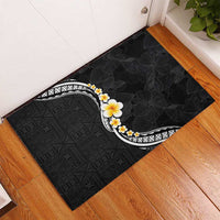 Pacific Hibiscus and Plumeria with Tapa Pattern Rubber Doormat Black Color LT03 - Polynesian Pride