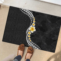 Pacific Hibiscus and Plumeria with Tapa Pattern Rubber Doormat Black Color LT03 - Polynesian Pride