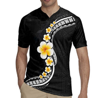 Pacific Hibiscus and Plumeria with Tapa Pattern Rugby Jersey Black Color