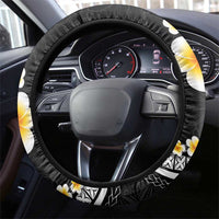 Pacific Hibiscus and Plumeria with Tapa Pattern Steering Wheel Cover Black Color