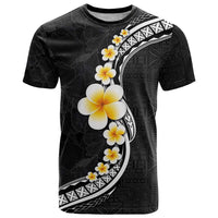 Pacific Hibiscus and Plumeria with Tapa Pattern T Shirt Black Color LT03 Black - Polynesian Pride