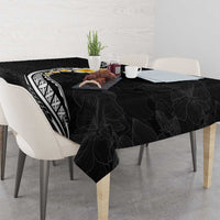 Pacific Hibiscus and Plumeria with Tapa Pattern Tablecloth Black Color