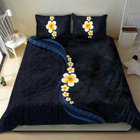 Pacific Hibiscus and Plumeria with Tapa Pattern Bedding Set Dark Blue Color