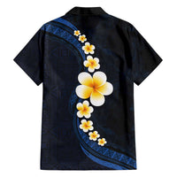 Pacific Hibiscus and Plumeria with Tapa Pattern Family Matching Puletasi and Hawaiian Shirt Dark Blue Color LT03 - Polynesian Pride