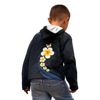 Pacific Hibiscus and Plumeria with Tapa Pattern Kid Hoodie Dark Blue Color