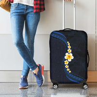 Pacific Hibiscus and Plumeria with Tapa Pattern Luggage Cover Dark Blue Color