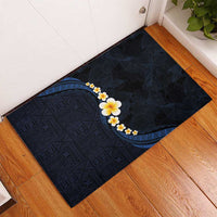 Pacific Hibiscus and Plumeria with Tapa Pattern Rubber Doormat Dark Blue Color LT03 - Polynesian Pride