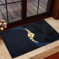 Pacific Hibiscus and Plumeria with Tapa Pattern Rubber Doormat Dark Blue Color LT03 - Polynesian Pride