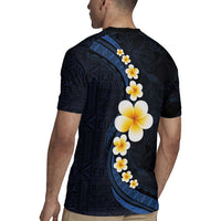 Pacific Hibiscus and Plumeria with Tapa Pattern Rugby Jersey Dark Blue Color