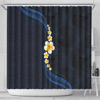 Pacific Hibiscus and Plumeria with Tapa Pattern Shower Curtain Dark Blue Color LT03 - Polynesian Pride