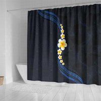 Pacific Hibiscus and Plumeria with Tapa Pattern Shower Curtain Dark Blue Color LT03 - Polynesian Pride