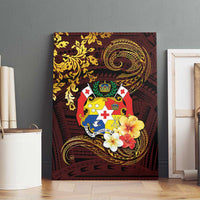 Tonga Ngatu and Hibiscus with Polynesian Tattoo Canvas Wall Art Gold and Oxblood Color