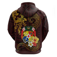 Tonga Ngatu and Hibiscus with Polynesian Tattoo Hoodie Gold and Oxblood Color