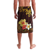 Tonga Ngatu and Hibiscus with Polynesian Tattoo Lavalava Gold and Oxblood Color