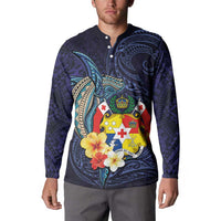 Tonga Vava'u Humpback Whale Blue Water Button Sweatshirt Polynesian Hibiscus Flowers