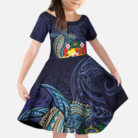 Tonga Vava'u Humpback Whale Blue Water Family Matching Off Shoulder Maxi Dress and Hawaiian Shirt Polynesian Hibiscus Flowers LT03 Daughter's Dress Blue - Polynesian Pride
