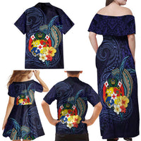 Tonga Vava'u Humpback Whale Blue Water Family Matching Off Shoulder Maxi Dress and Hawaiian Shirt Polynesian Hibiscus Flowers LT03 - Polynesian Pride