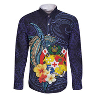Tonga Vava'u Humpback Whale Blue Water Family Matching Off Shoulder Maxi Dress and Hawaiian Shirt Polynesian Hibiscus Flowers LT03 Dad's Shirt - Long Sleeve Blue - Polynesian Pride