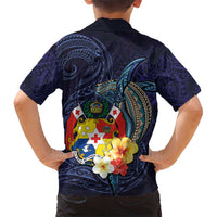 Tonga Vava'u Humpback Whale Blue Water Kid Hawaiian Shirt Polynesian Hibiscus Flowers
