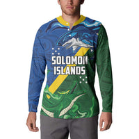 Solomon Islands Polynesian Tribal Shark and Crocodile Button Sweatshirt
