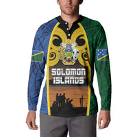 Solomon Islands Remembrance Day Button Sweatshirt Lest We Forget and Polynesian Tattoo Pattern