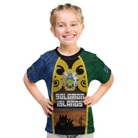 Solomon Islands Remembrance Day Kid T Shirt Lest We Forget and Polynesian Tattoo Pattern