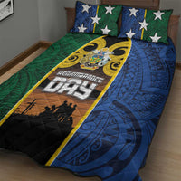 Solomon Islands Remembrance Day Quilt Bed Set Lest We Forget and Polynesian Tattoo Pattern