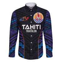 Personalised Tahiti Triathlon Polynesian Pattern Family Matching Off Shoulder Maxi Dress and Hawaiian Shirt LT03 Dad's Shirt - Long Sleeve Black - Polynesian Pride