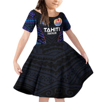 Personalised Tahiti Triathlon Polynesian Pattern Family Matching Off Shoulder Short Dress and Hawaiian Shirt LT03 Daughter's Dress Black - Polynesian Pride