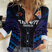 Personalised Tahiti Triathlon Polynesian Pattern Women Casual Shirt LT03 Female Black - Polynesian Pride