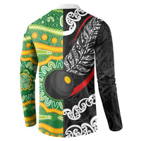 Personalised Aotearoa and Australia Lawn Bowls Button Sweatshirt Maori Fern and Aboriginal Pattern LT03 - Polynesian Pride