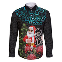 Personalized New Zealand Christmas Family Matching Summer Maxi Dress and Hawaiian Shirt Maori Santa Pikorua and Pohutukawa Meri Kirihimete LT03 Dad's Shirt - Long Sleeve Black - Polynesian Pride