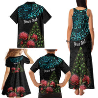 Personalized New Zealand Christmas Family Matching Tank Maxi Dress and Hawaiian Shirt Maori Santa Pikorua and Pohutukawa Meri Kirihimete LT03 - Polynesian Pride