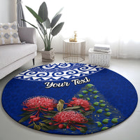 Personalized New Zealand Christmas Round Carpet Maori Santa Pikorua and Pohutukawa Meri Kirihimete Blue LT03 - Polynesian Pride