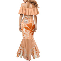 Kanaka Maoli Tropical Flowers with Kakau Tribal Family Matching Mermaid Dress and Hawaiian Shirt Peach Fuzz Color LT03 - Polynesian Pride