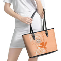 Kanaka Maoli Tropical Flowers with Kakau Tribal Leather Tote Bag Peach Fuzz Color LT03 - Polynesian Pride