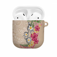Hawaiian Tropical Flowers and Tribal Turtles AirPods Case Polynesian Art Motifs Beige Color LT03 Beige - Polynesian Pride