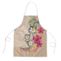 Hawaiian Tropical Flowers and Tribal Turtles Apron Polynesian Art Motifs Beige Color - Polynesian Pride
