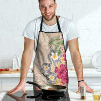 Hawaiian Tropical Flowers and Tribal Turtles Apron Polynesian Art Motifs Beige Color - Polynesian Pride