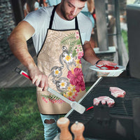 Hawaiian Tropical Flowers and Tribal Turtles Apron Polynesian Art Motifs Beige Color - Polynesian Pride