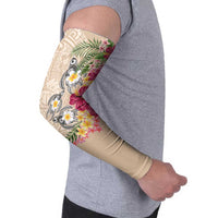 Hawaiian Tropical Flowers and Tribal Turtles Arm Sleeves Polynesian Art Motifs Beige Color - Polynesian Pride