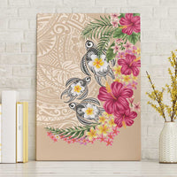 Hawaiian Tropical Flowers and Tribal Turtles Canvas Wall Art Polynesian Art Motifs Beige Color - Polynesian Pride