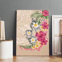 Hawaiian Tropical Flowers and Tribal Turtles Canvas Wall Art Polynesian Art Motifs Beige Color - Polynesian Pride