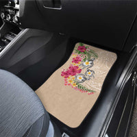 Hawaiian Tropical Flowers and Tribal Turtles Car Mats Polynesian Art Motifs Beige Color - Polynesian Pride