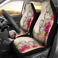 Hawaiian Tropical Flowers and Tribal Turtles Car Seat Cover Polynesian Art Motifs Beige Color - Polynesian Pride