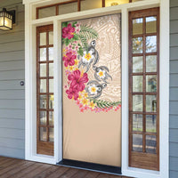 Hawaiian Tropical Flowers and Tribal Turtles Door Cover Polynesian Art Motifs Beige Color - Polynesian Pride