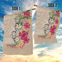 Hawaiian Tropical Flowers and Tribal Turtles Garden Flag Polynesian Art Motifs Beige Color - Polynesian Pride